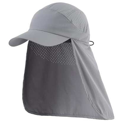 Connectyle Men's Sun Hat with Neck Flap Adjustable Breathable UPF 50+ Sun Protection Baseball Cap for Fishing Hiking Golfing - color: Dark Grey