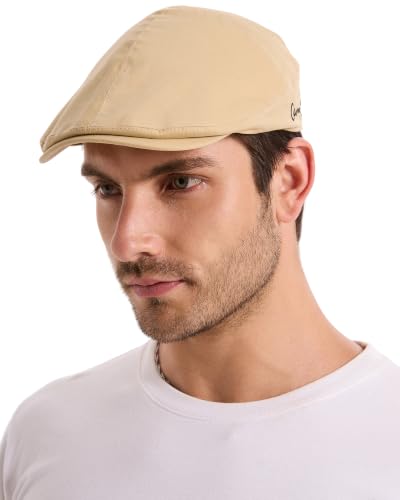 ZLYC Men Cotton Flat Cap Summer Scally Newsboy Beret Driver Hat - color: Solid Beige