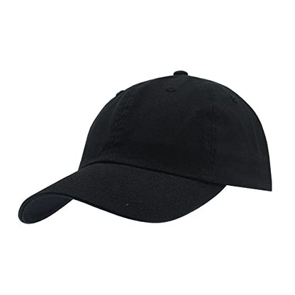 Plain Washed Cotton Adjustable 6 Panel Dad Hat Baseball Cap - color: Black/Black