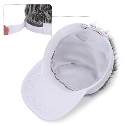 Adjustable Sun Visor Hat with Wig Spiked Hairs Fashion Baseball Golf Cap for Men & Women - color: White+grey Hair