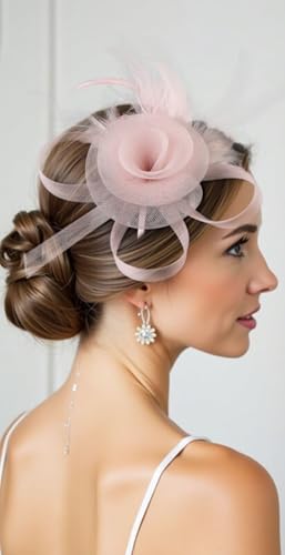 Fascinators Hats for Women Tea Party Headband Cocktail Wedding Headwear Headband for Women and Girls - color: Pink
