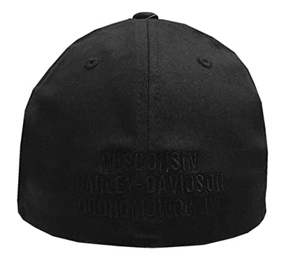 Harley-Davidson Men's Embroidered B&S Stretch Fit Baseball Cap - Solid Black