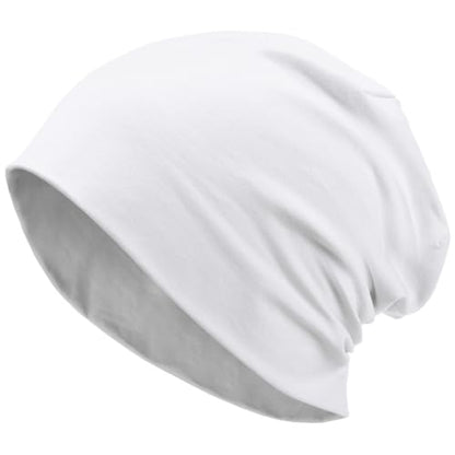 100% T-Shirt Cotton Slouchy Beanie Women Men,Lightweight Chemo Hat - color: White(2-layer)