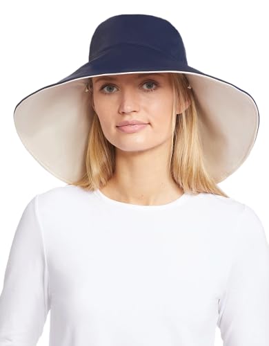 Solbari Women's Ultra Wide Brim Hat UPF 50+ - color: Navy / Beige, size: Large-X-Large