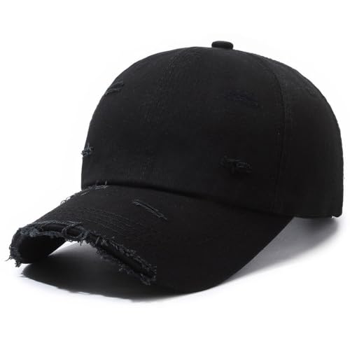 Unisex Distressed Baseball Cap Classic Plain Cotton Dad Hat Adjustable Golf Runing Hats - color: Black