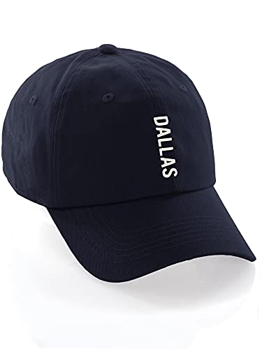 Daxton Vertical USA Cities Baseball Dad Hat Unstructure Low Profile Strapback - color: Dallas Navy White