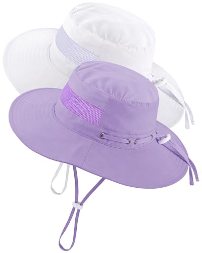 HONGTEYA Baby Toddler Sun Hat, Summer Mesh Bucket Beach Hat for Boys Girls - color: White+purple, size: 6-24 Months