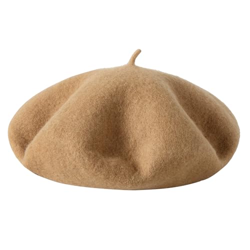 Lanzom Wool Blend Women Beret Hat French Beret Cap Winter Fashion Solid Color Hat for Women Girls Lady - color: Camel