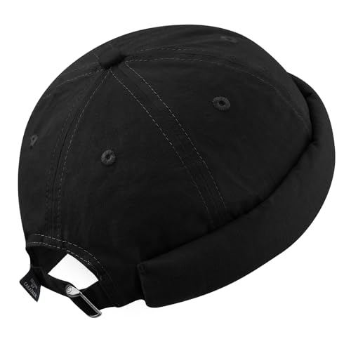 Croogo Cotton Brimless Hat for Men Rolled Cuff Docker Cap Casual Worker Hat - color: Gd30-black