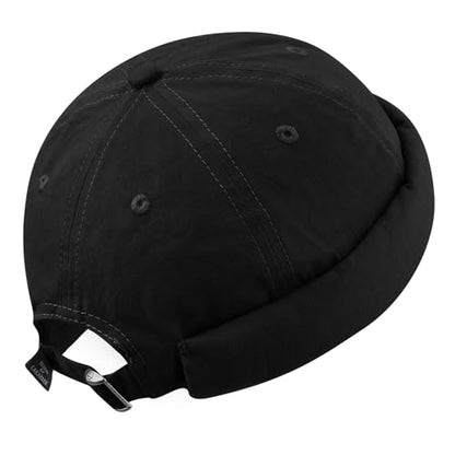 Croogo Cotton Brimless Hat for Men Rolled Cuff Docker Cap Casual Worker Hat - color: Gd30-black
