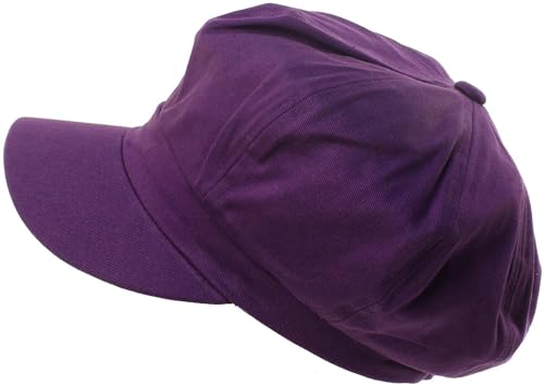 Womens Newsboy Hat - 8 Panels 100% Cotton Vintage Cabbie Hat with Elastic Back - color: Purple