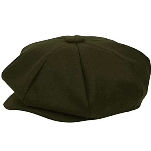 EPOCH Men's Newsboy Cap 8 Panel Wool Blend Gatsby Hat Vintage Big Apple Flat Cap Classic Driving Hat - color: Olive Green