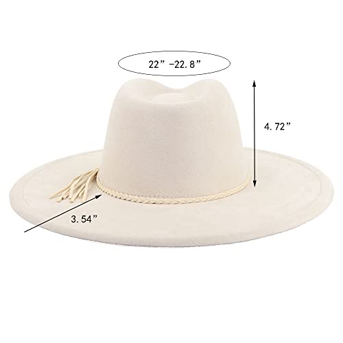LIDHAY Big Wide Brim Fedora Hats for Women Men Western Suede Hat Large Felt Panama Hat Rancher Hat - color: Beige