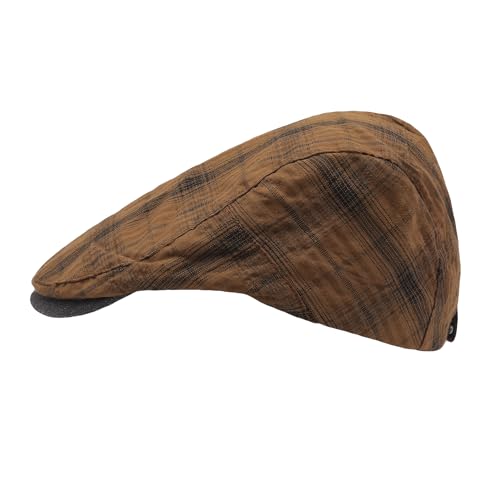 ZLYC Men Summer Flat Cap Scally Ivy Gatsby Newsboy Beret Driver Hat - color: Plaid Brown