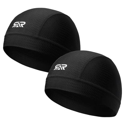 2-Pack Cooling Skull Cap Breathable Mesh Helmet Liner Motorcycle Cycling - color: Black + Black