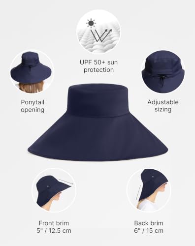 Solbari Women's Ultra Wide Brim Hat UPF 50+ - color: Navy / Beige, size: Small-Medium
