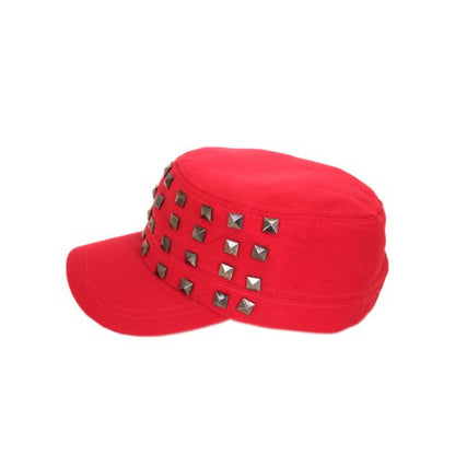 Adjustable Cotton Military Style Studded Front Army Cap Cadet Hat - Diff Colors Avail - color: Fuchsia Red