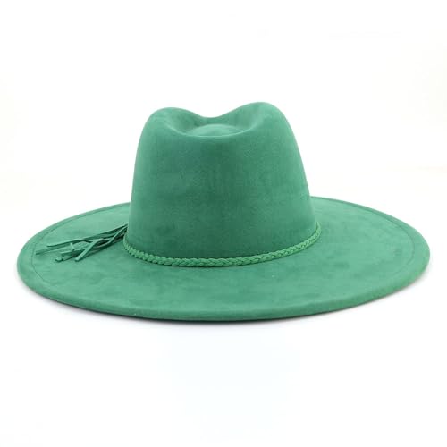LIDHAY Big Wide Brim Fedora Hats for Women Men Western Suede Hat Large Felt Panama Hat Rancher Hat - color: Green