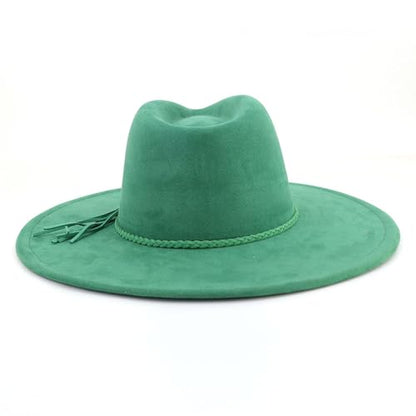 LIDHAY Big Wide Brim Fedora Hats for Women Men Western Suede Hat Large Felt Panama Hat Rancher Hat - color: Green