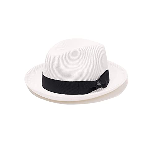 Pineapple&Star Genoa Fedora Bucket Sun Straw Beach Hat Fine Braid UPF50+ Unisex - color: White_bowbk, size: Large
