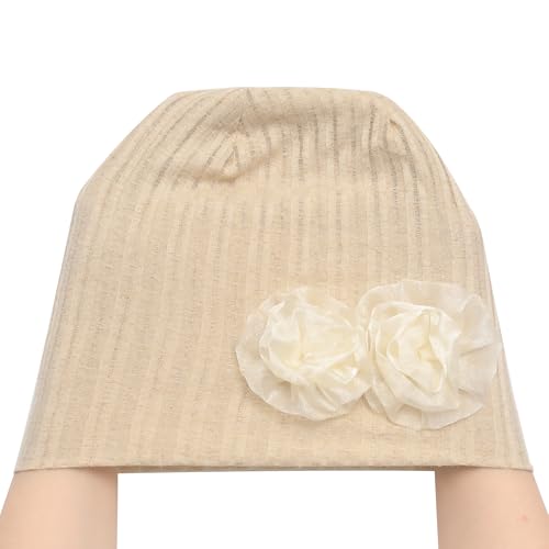 ZLYC Women Slouchy Beanie Hat Summer Knit Chemo Headwear - color: Flower Beige