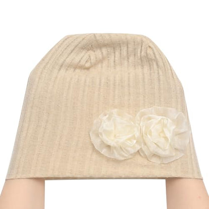 ZLYC Women Slouchy Beanie Hat Summer Knit Chemo Headwear - color: Flower Beige