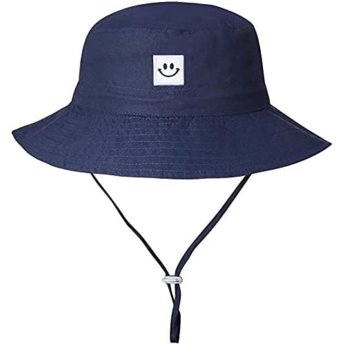 55cube Baby & Toddler Sun Hat UPF 50+ Bucket Hat with Chin Strap - color: 1pack Navy, size: 0-6 Months