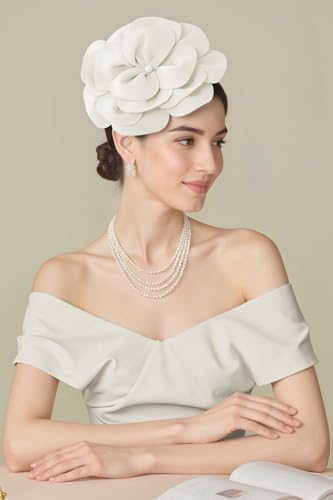 BABEYOND Fascinators Hats for Women Layered Flower Tea Party Derby Hats - color: White