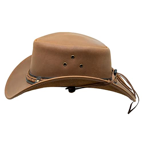 Outback Trading Men's 1367 Wagga UPF 50 Breathable Leather Western Hat with Adjustable Chin Cord with Braided Hatband - color: Tan, size: XX-Large