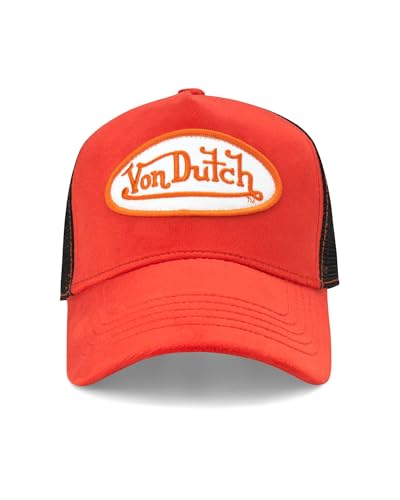 Von Dutch Unisex Velvet Trucker Hat, Curved Bill, Mesh Back, Snapback - color: Red