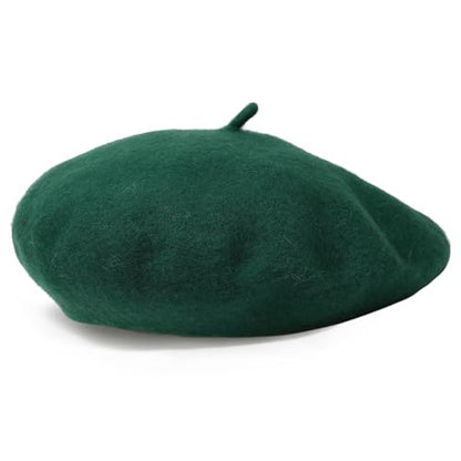 Women French Wool Beret Hats - Solid Color Classic Beanie Winter Cap - color: Blackish Green