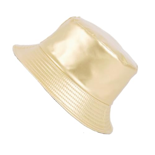 MILAKOO Pu Leather Bucket Hat for Unisex Reversible Fishing Cap Metallic Retro 80s 90s Fisherman Hat - color: E: Gold