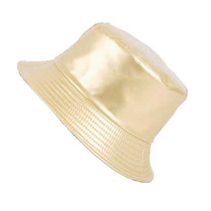 MILAKOO Pu Leather Bucket Hat for Unisex Reversible Fishing Cap Metallic Retro 80s 90s Fisherman Hat - color: E: Gold
