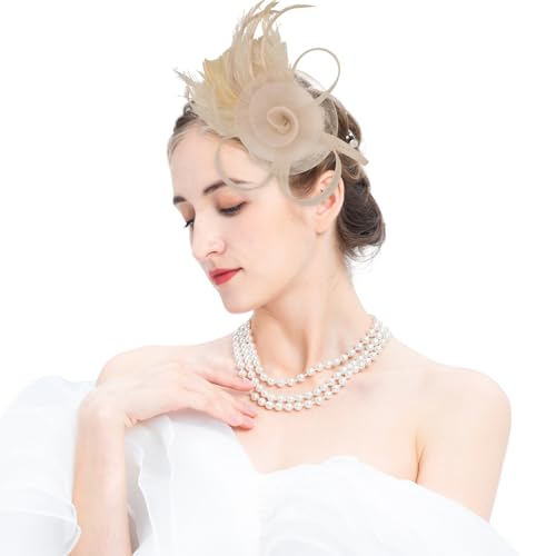 Tulle Flower Fascinators Hats for Women 2025 Derby Outfits for Women Tea Party Derby Hats - color: Champagne