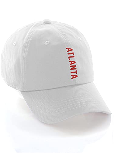 Daxton Vertical USA Cities Baseball Dad Hat Unstructure Low Profile Strapback - color: Atlanta White Red