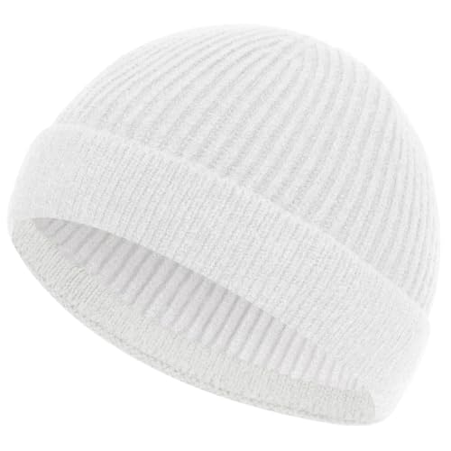 ROYBENS Short Fisherman Beanie for Men Women Wool Knit Warm Winter Hat Swag - color: 1pcs-white