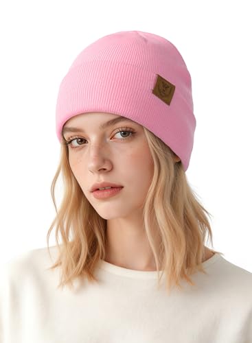 OZERO Beanie for Men and Women, Double-Layer Cuffed Knit Winter Hat - color: Pink