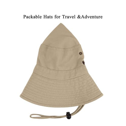 Unisex Cotton Boonie Hat Summer Fishing Bucket Hat Sun Hat with String - color: Solid Khaki