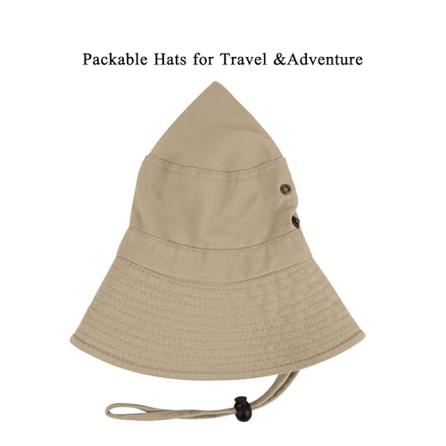 Unisex Cotton Boonie Hat Summer Fishing Bucket Hat Sun Hat with String - color: Solid Khaki