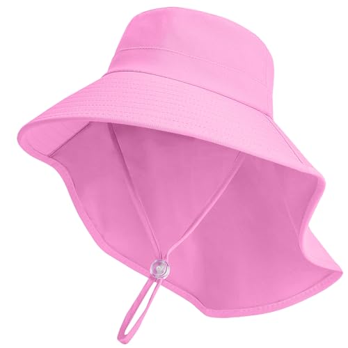 ZOORON Outdoor Kids Sun Hat with Neck Flap UPF 50+ Sun Protection Fishing Hat Wide Brim Summer Kids Beach Hats for Girls Boys - color: 1pack-rose Red