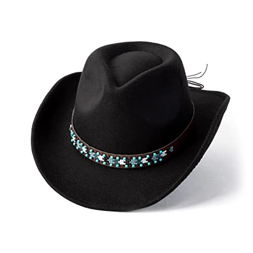 Western Cowboy Hat Felt Wide Brim Women Men Cowgirl Hats - color: X-beaded Buckle-black