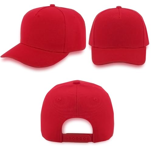 12 Pack Seamless Baseball Caps Wholesale Bulk - No Center Seam, DIY Friendly, Adjustable Breathable Lightweight for Men Women - color: Red