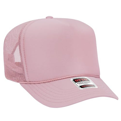 OTTO Cap 5 Panel High Crown Foam Front Mesh Back Trucker Hat, One Size - color: 012 - Soft Pink