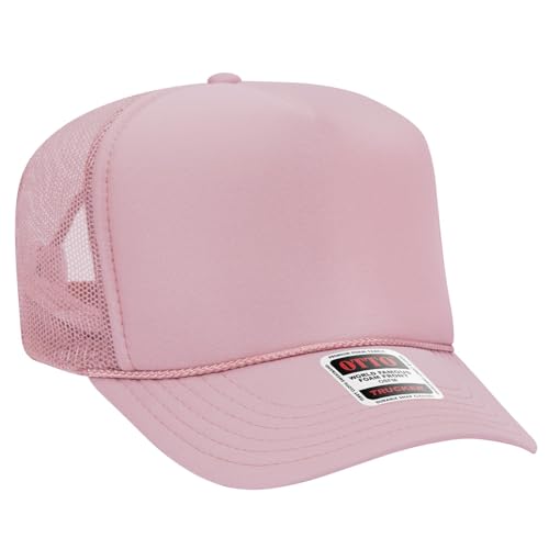 OTTO Cap 5 Panel High Crown Foam Front Mesh Back Trucker Hat, One Size - color: 012 - Soft Pink