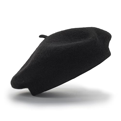 Women Beret Classic French Hat - Elegent Black Wool Beret for Party Romantic French Themed Fancy Dress(Size:S/M) - color: Black