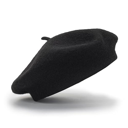 Women Beret Classic French Hat - Elegent Black Wool Beret for Party Romantic French Themed Fancy Dress(Size:S/M) - color: Black