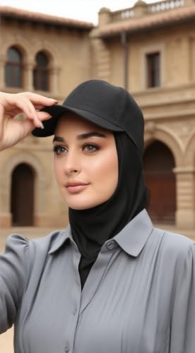 One-Piece Hijab Baseball Cap for Women Quick Dry Sun Hat Outdoor Headscarf - color: Black