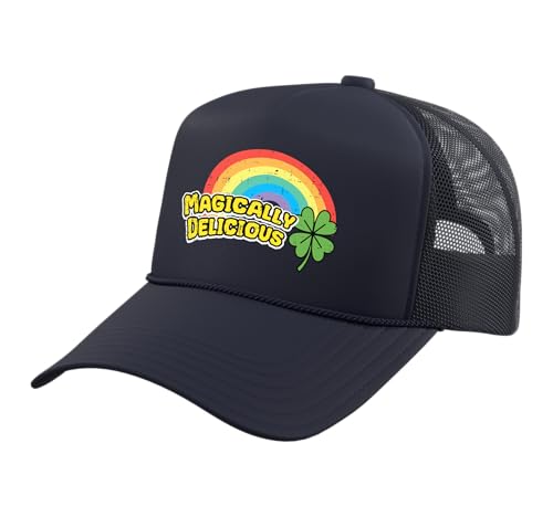 St Patricks Day Magically Delicious Saint Paddys Men Women Trucker Hat with Adjustable Mesh Back - color: Navy Blue