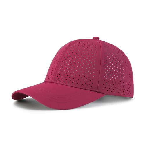FEINION Men Laser Mesh Breathable Snapback Baseball Cap - color: Burgundy