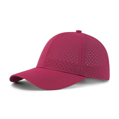 FEINION Men Laser Mesh Breathable Snapback Baseball Cap - color: Burgundy